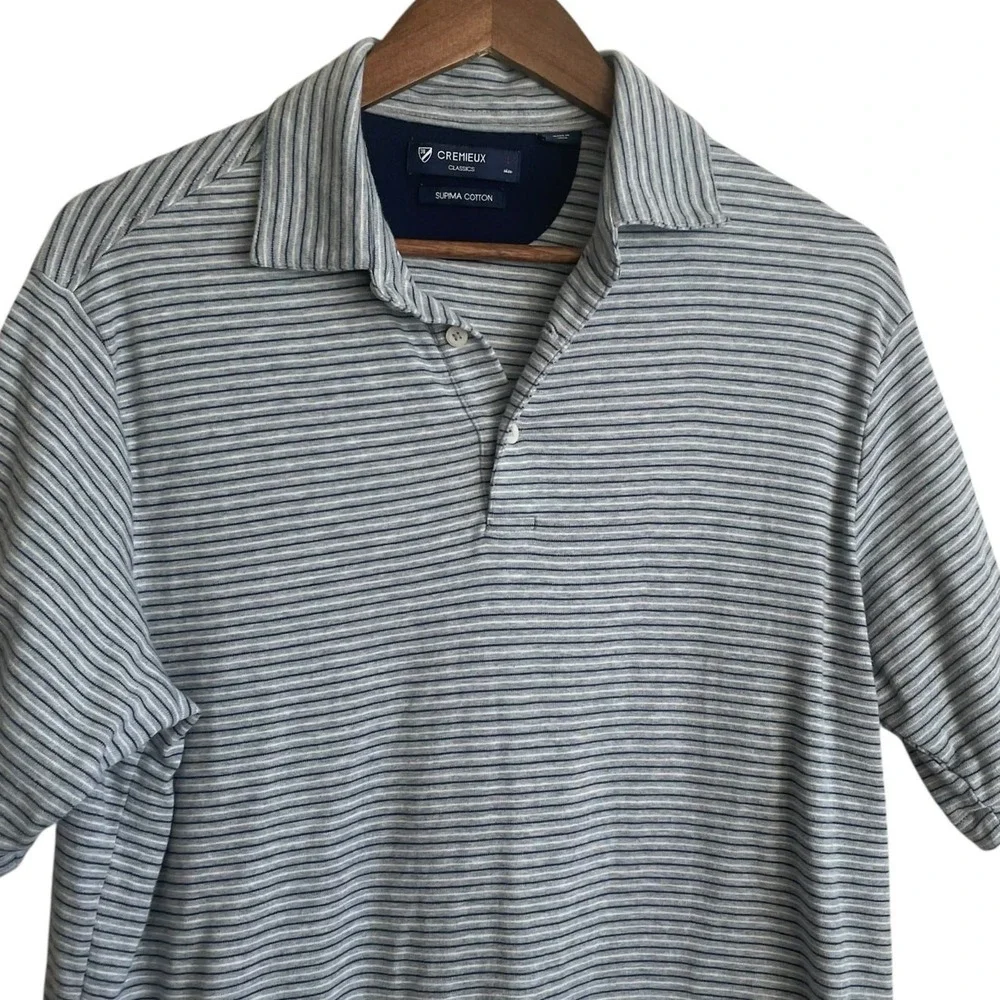 Cremieux Mens Polo Shirt‎ L Gray Striped Supima Cotton Preppy Office Golf Travel
